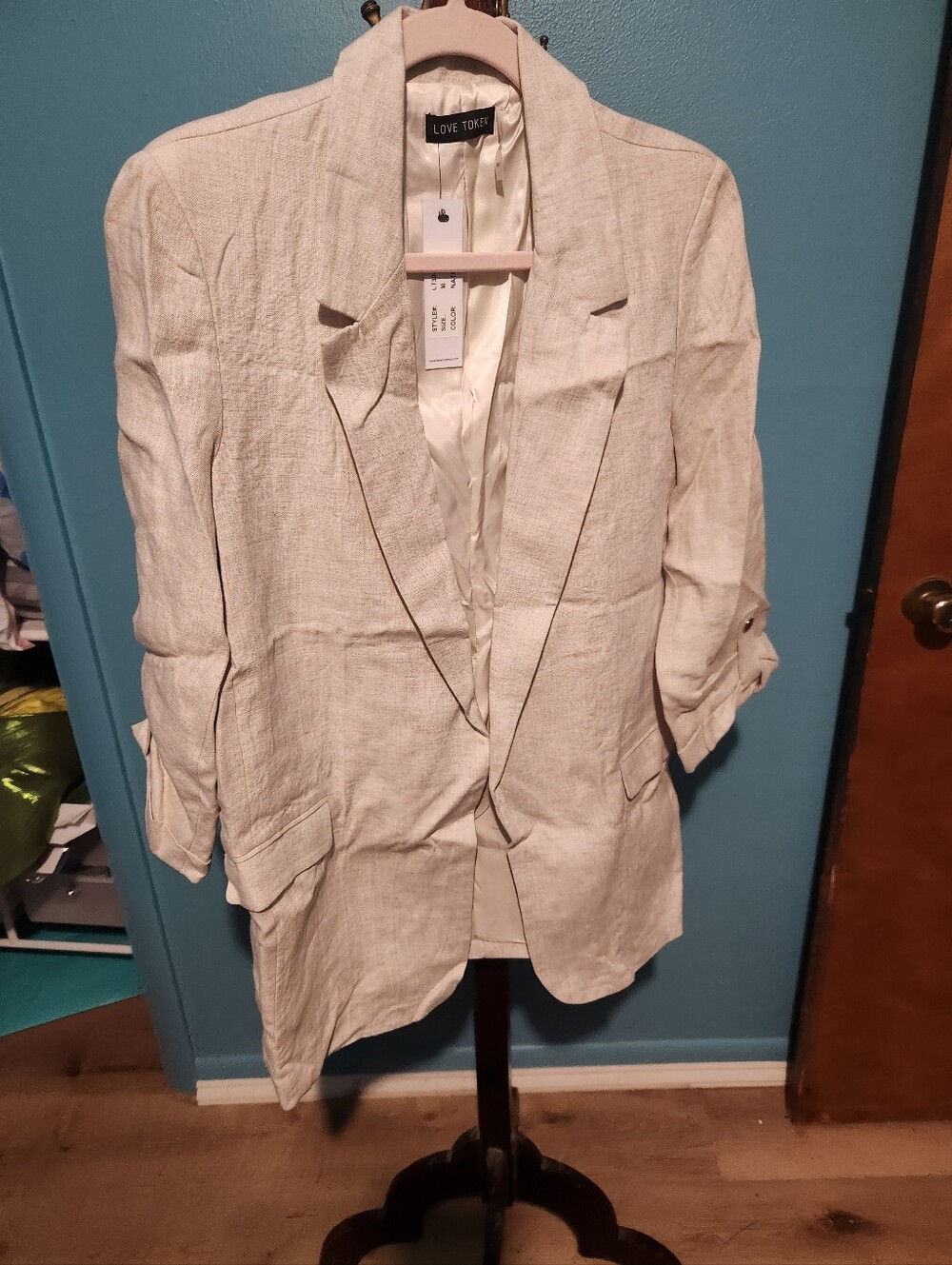 NWT Love Token Linen Blazer In Natural sz MD